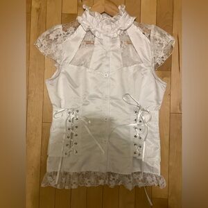 Elegant White Lace-Up Blouse